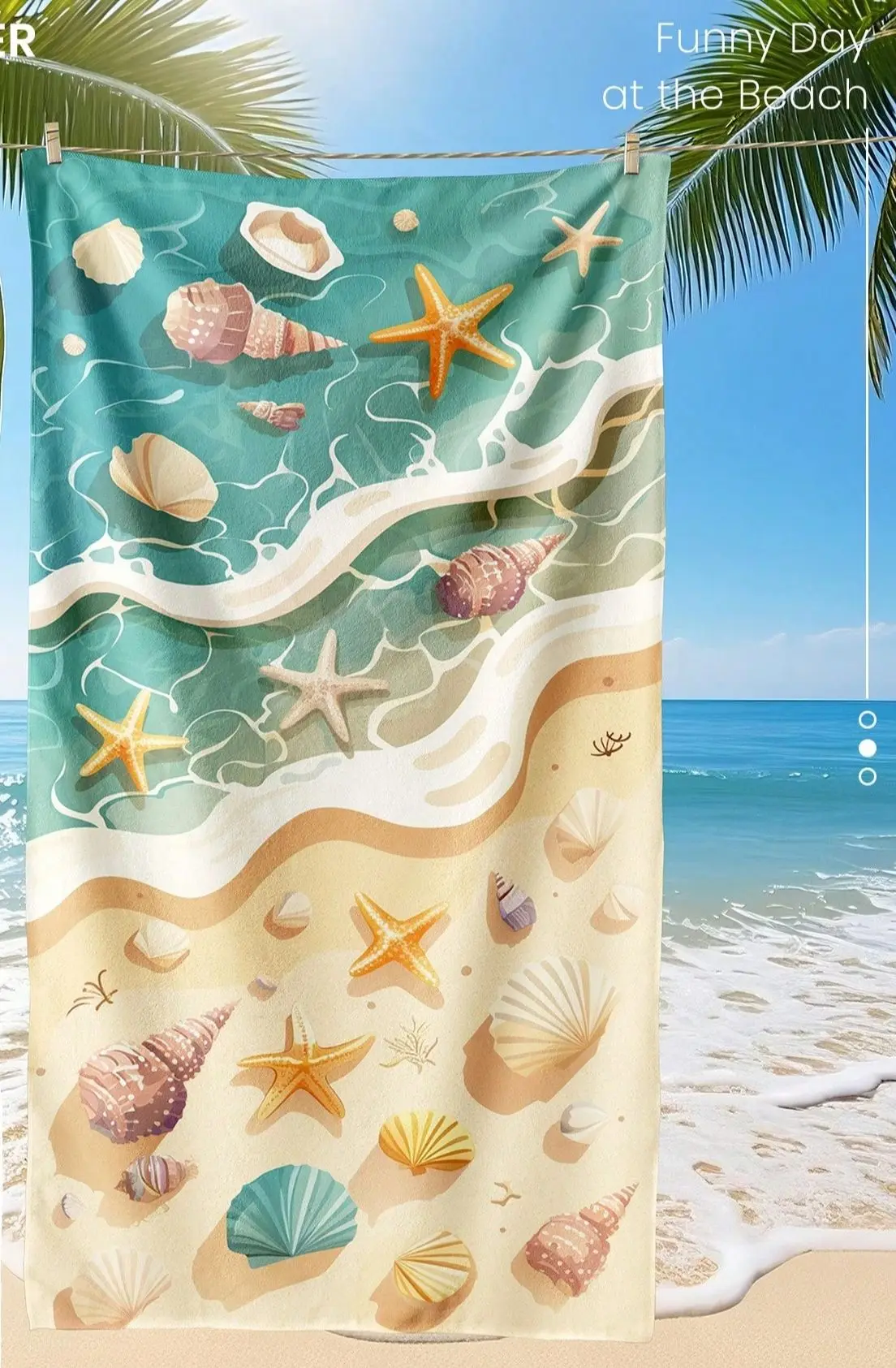 

1 шт. пляжное полотенце из полиэстера с волнистой оболочкой и морской звездой, с 2D-печатью, быстросохнущее, легкое, всесезонное, унисекс, идеально подходит для пляжа/серфинга