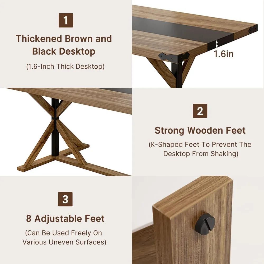 طاولة طعام مقاس 71 بوصة تتسع لـ 6 أشخاص، طاولة مزرعة مطبخ مستطيلة مع سطح طاولة خشبي مقاوم للماء بسمك، علامة تبويب طويلة لغرفة الطعام #6