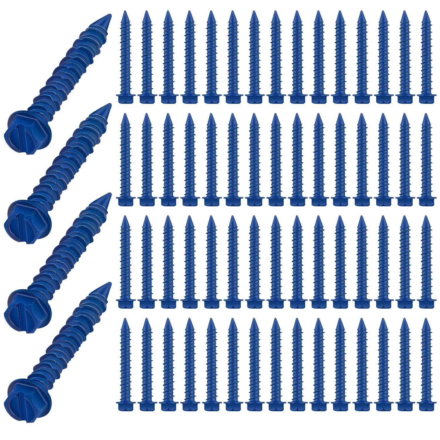 200 3/16“ x 1-1/4” hex-head concrete anchor screws, blue slotted hex screws, suitable for fastening to concrete blocks, bricks,