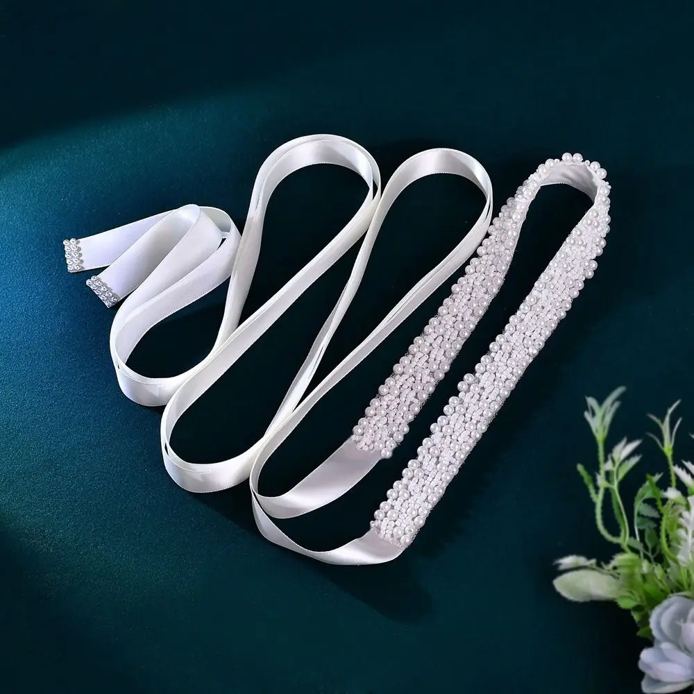 Ceinture élégante à nouer, réglable, de luxe, avec long ruban, pour robe de mariée et robes de soirée