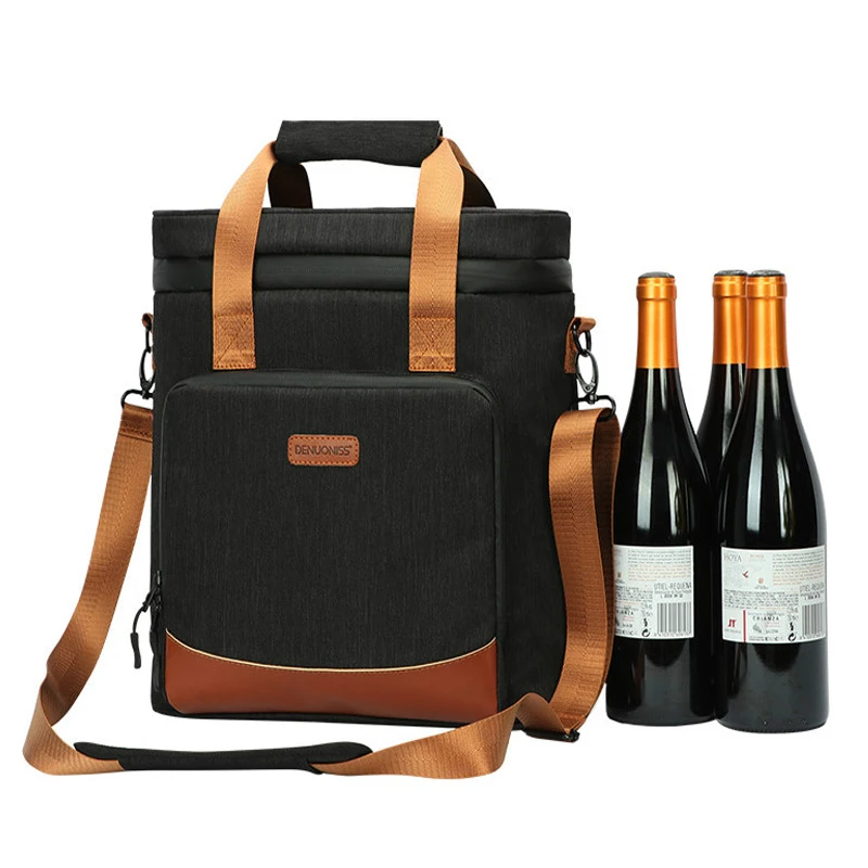 Men Wine Cooling Bag 100% Leakproof Outdoor Lunch Picnic Cooler Bag Vintage Leather Refrigerator Portable Thermal Food Handbag