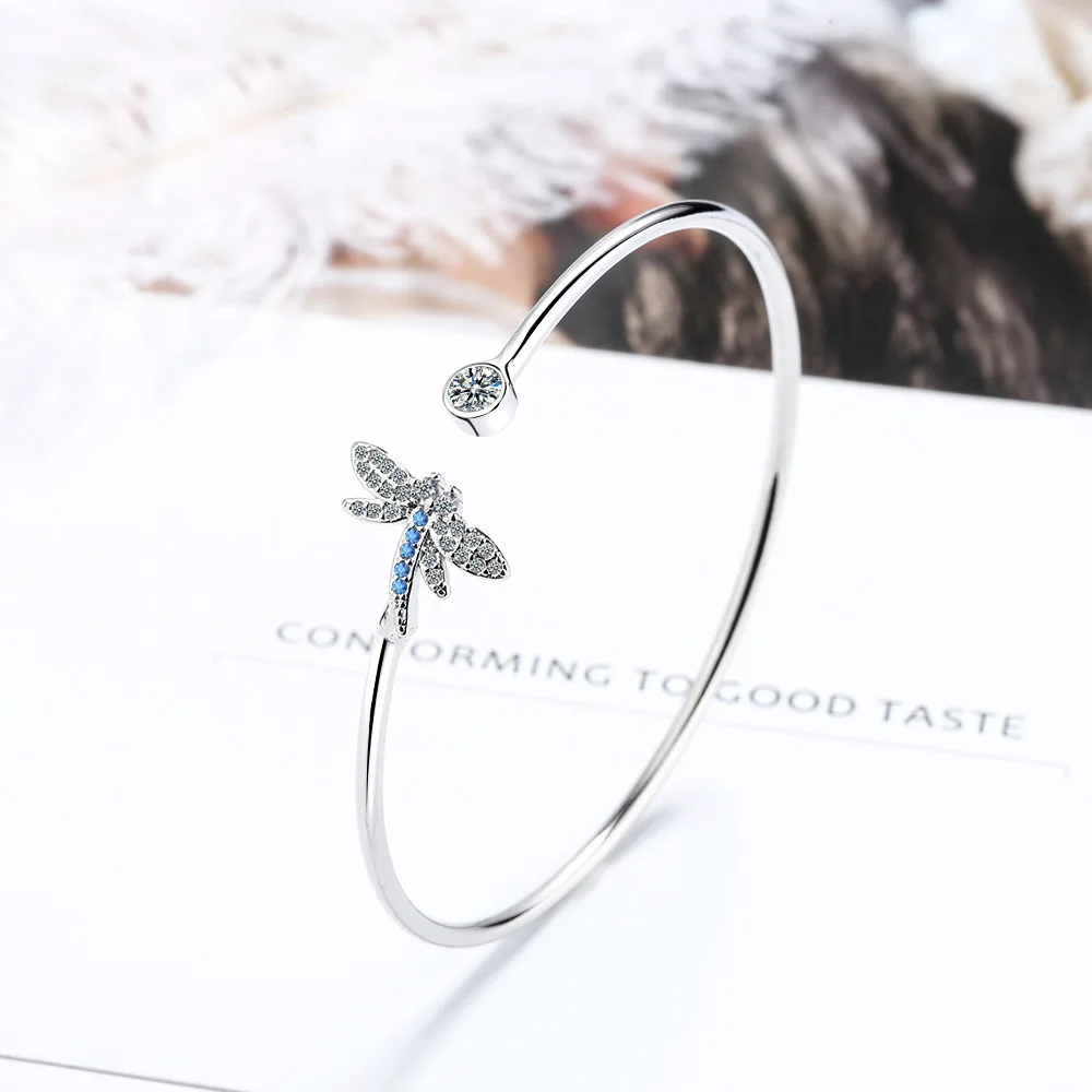 

Sparkling Moissanite Bracelets For Women Original and Pure 925 Sterling Silver Dragonfly Cuff Bracelet Open Wrist Jewelry Gift