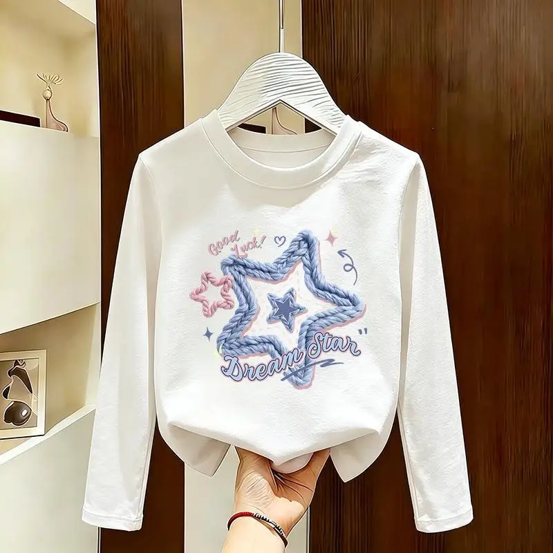 Girls Korean Cotton Long Sleeve T Shirt Fall 2026 New Trendy Medium Large Versatile Undershirt Cartoon Top