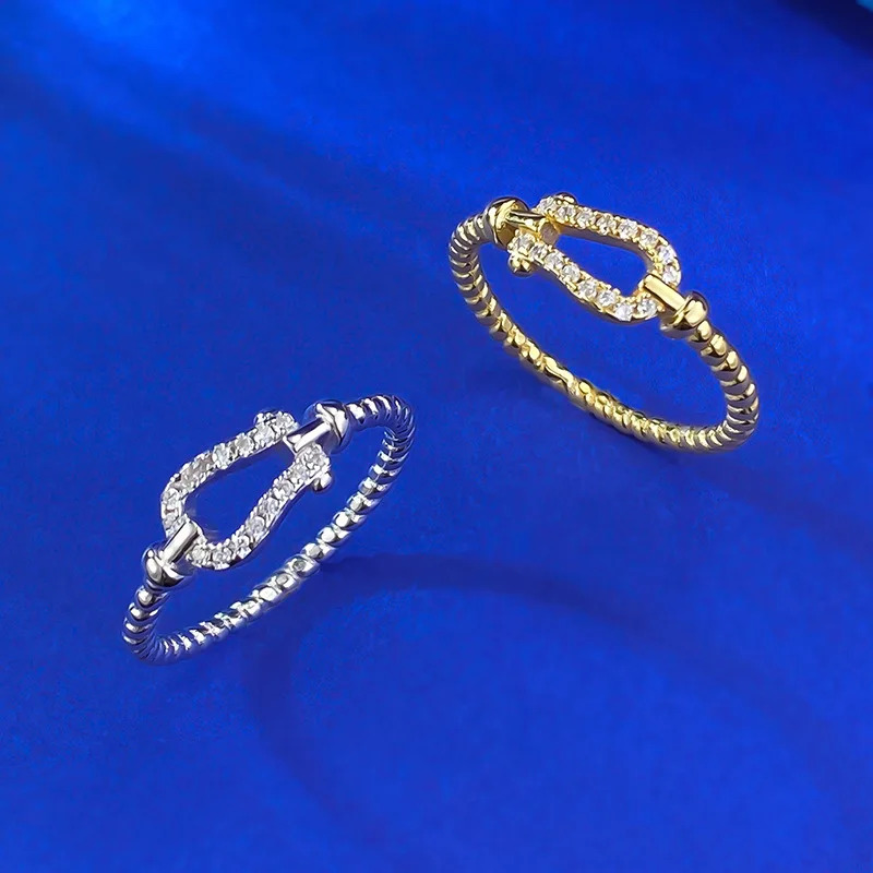 

Кольцо с пряжкой в форме подковы из стерлингового серебра 925 пробы с позолоченным фианитом и фианитом