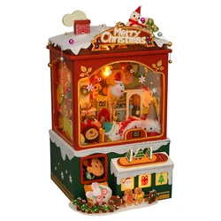 DIY Wooden Casa Dollhouse Kits Christmas Doll Machine Music Box Miniature Snowman Assembled Doll House for Friend Birthday Gifts