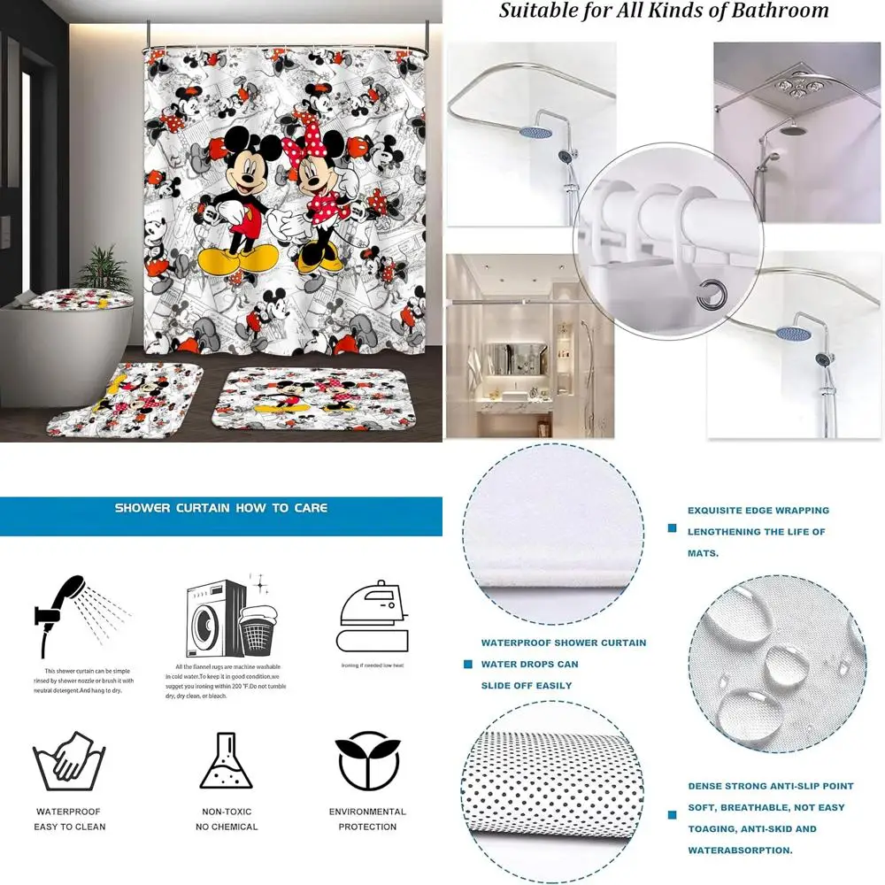 

Очаровательный комплект штор для душа из 4 предметов: коврики, крышка, коврик для ванной и крючки в комплекте.