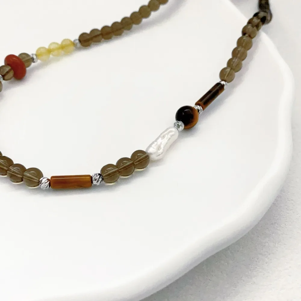 خريف شتاء موضة جديدة حجر الشعر الأصفر غير النظامية مثقف اللؤلؤ النمر حجر اليد مطرز شخصية قلادة متعددة الاستخدامات #3