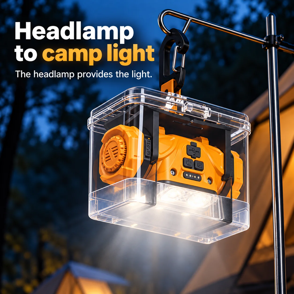 Rechargeable LED Headlamp with Motion Sensor, Magnetic Side Mount, Replaceable 18650 Battery and Camping Lantern Case, USB-C Head Torch
