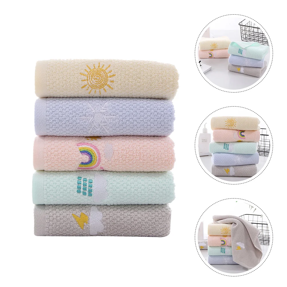 5 Pcs Hand Towel Children's Face Small Household Soft Absorbent Cotton Yellow Pink Green Basket Gray Infant Washcloth Washing