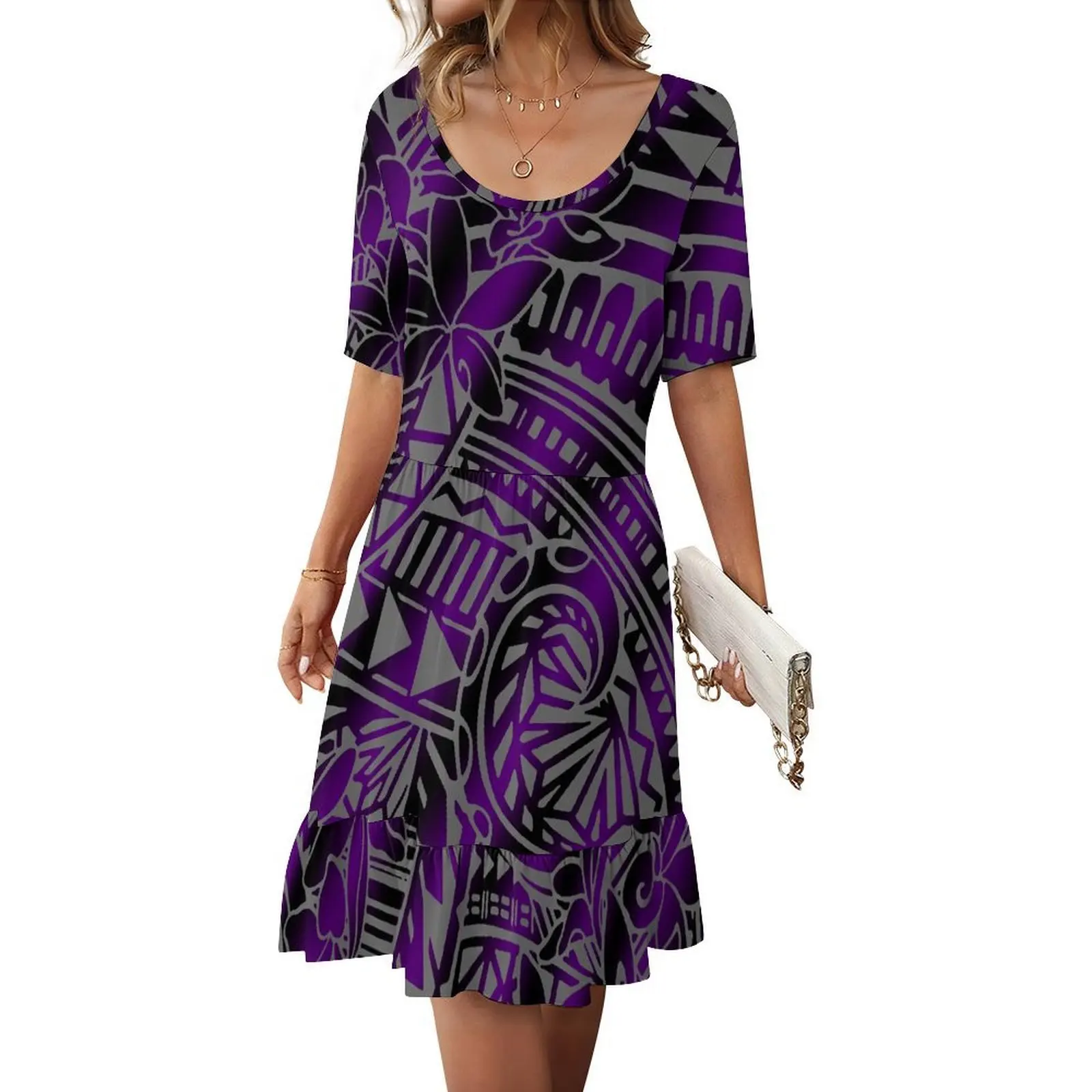 

Летнее полинезийское модное женское платье высокого класса с круглым вырезом и короткими рукавами, выполненное на заказ