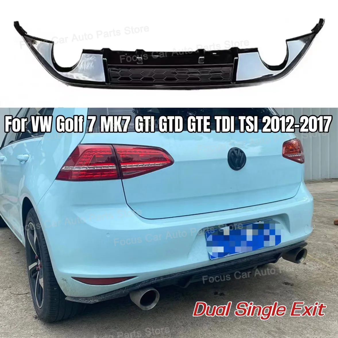 For Volkswagen Golf 7 MK7 GTI GTD GTE TDI TSI 2012-2017 Rear Valance Tuning Rear Bumper Lip Diffuser Glossy Balck No Light Trims