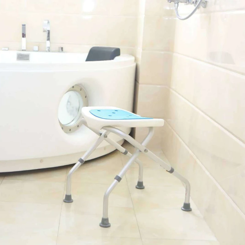 Foldable Aluminum Shower Seat Height-Adjustable Bathroom Stool  Anti-Slip Lightweight Bath Chair for Elderly and Disabled