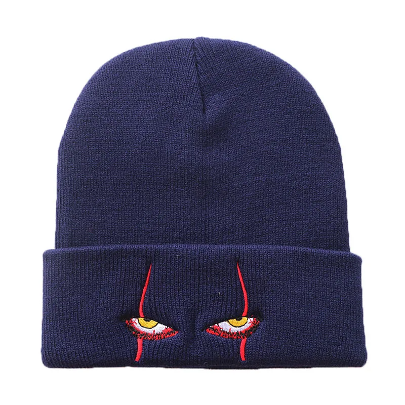 10 stylów Unisex Winter Soft Outdoor Beanie jednolity kolor czapka z dzianiny Pennywise przerażające oczy dla dzieci na co dzień poza Halloween