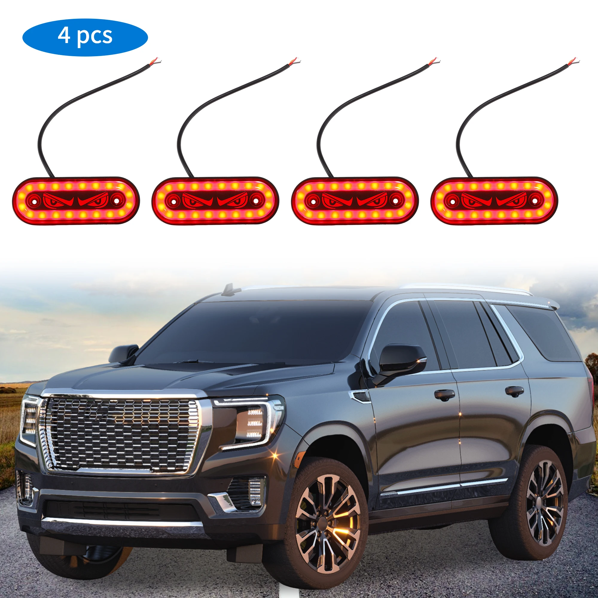 

UXCELL Side Fender Marker Light Red LED Side Fender Repeater Light Housing Truck Side Turn Signal Lamp Replacement 4 Pcs