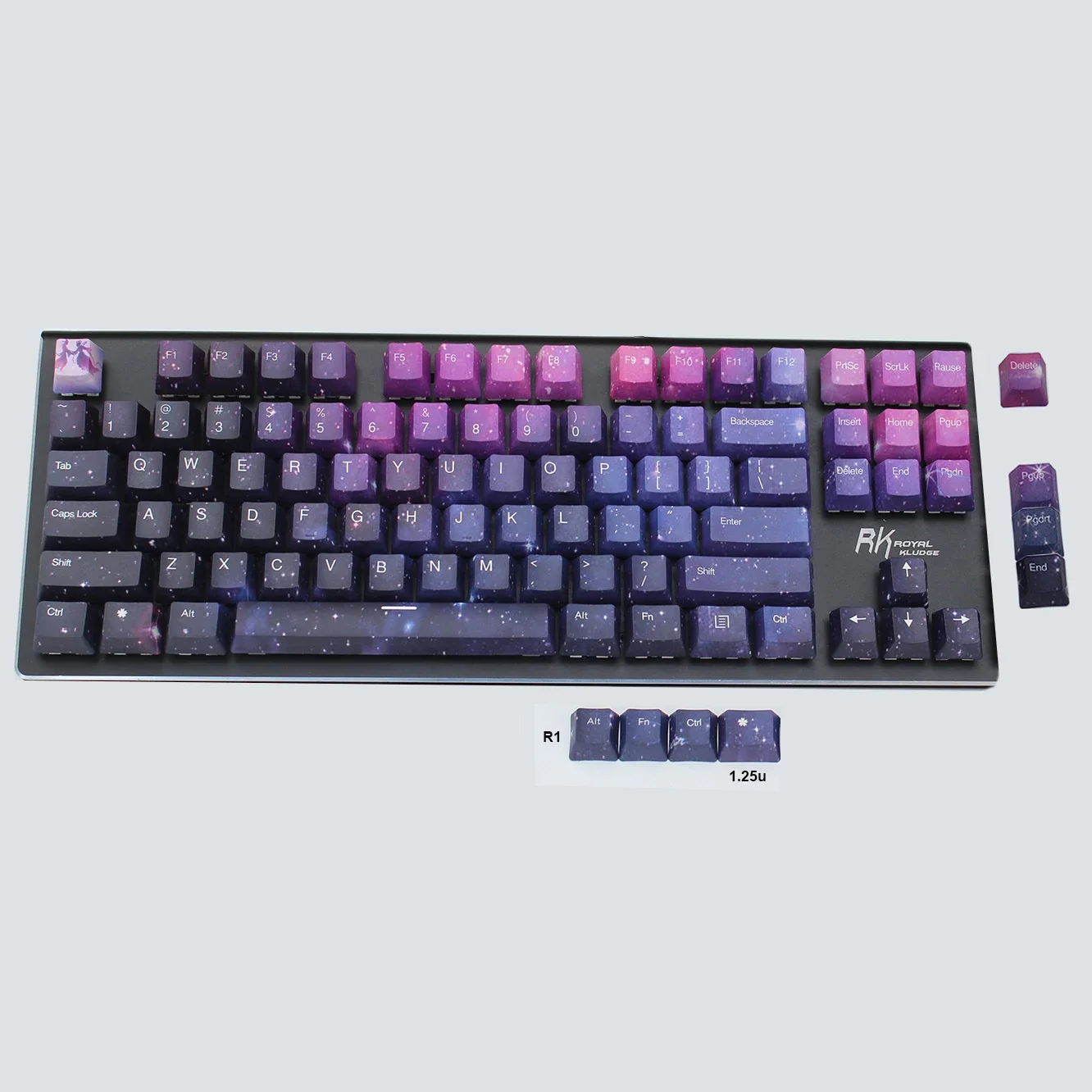 5-Side Dye-Subbed PBT Keycaps Galaxy OEM Profile Fit Cherry MX Switches for 61 63 64 84 87 96 104 108 Mechanical Keyboards