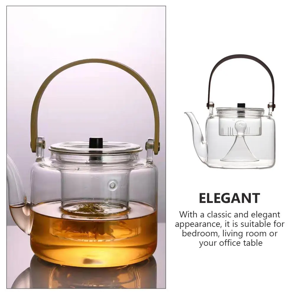 1Pcs Glass Teapot Transparent Heat Resistant Tea Kettle with Spout Dust Proof Easy Fill Clean Storage for Living Room Bedroom