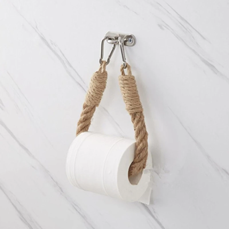 2 Set Rope Toilet Paper Holder Natural & Simple Towel Rack Wall Mounted Towel Rings Holder Suitable for Bathroom Kitchen