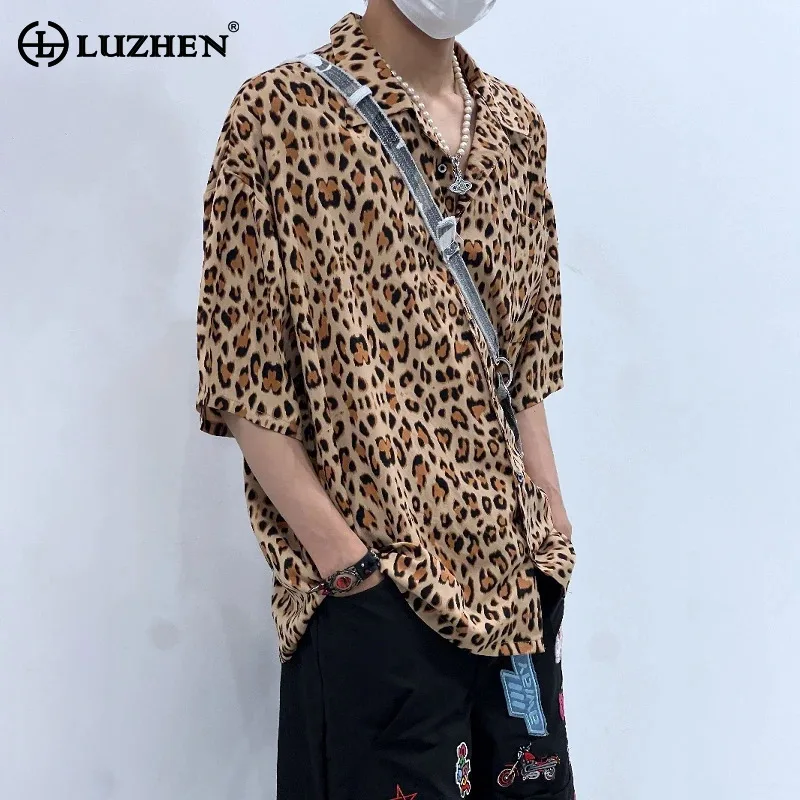 

LUZHEN Fashion High Quality Handsome Short Sleeve Shirts Men's 2025 Summer Leopard Print Loose Elegant Male Clothes New JY3134