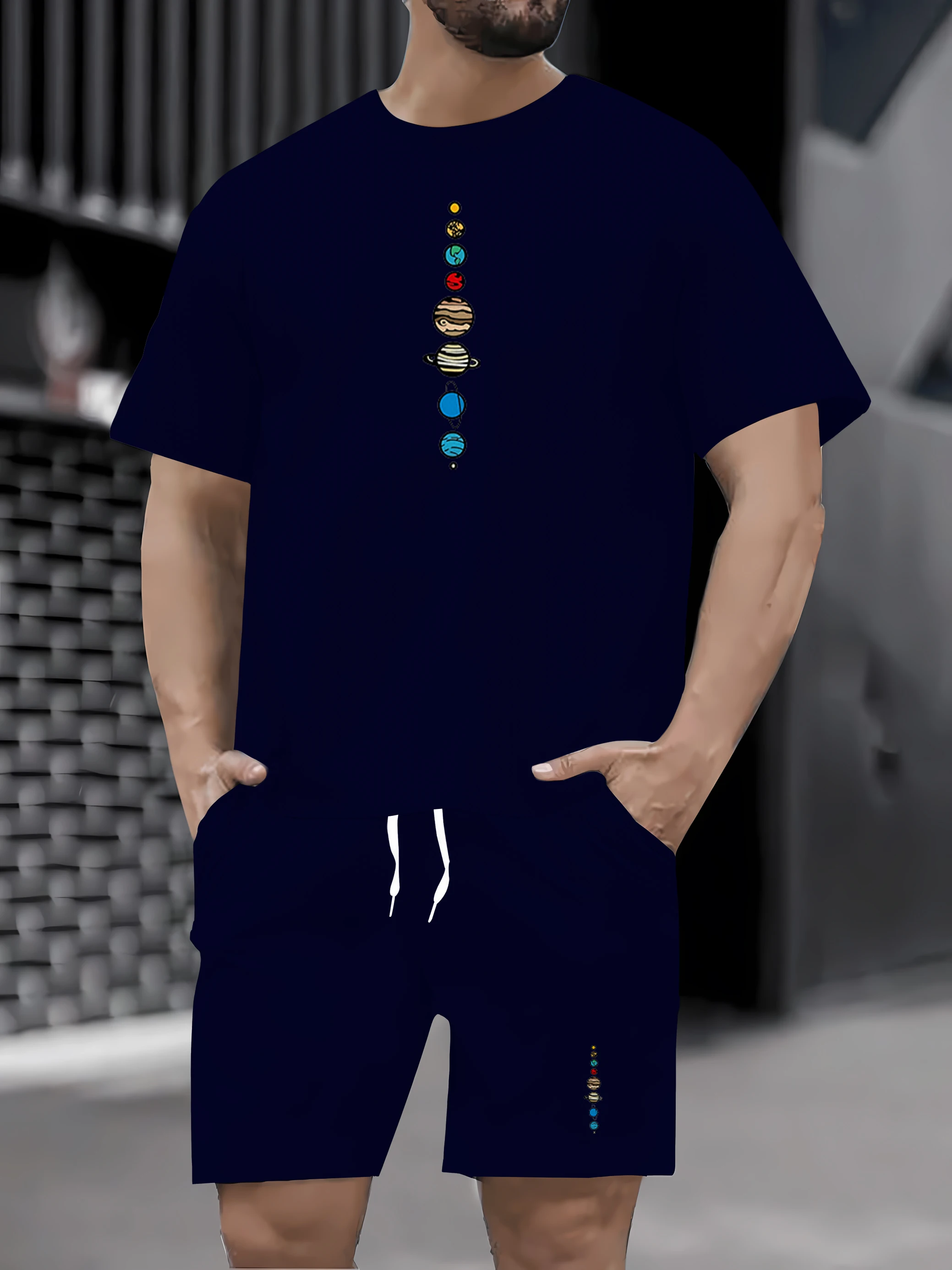 

2025 Summer Men's Outdoor Printed Shorts 2-piece Set 2D Printed 2-piece Set O-neck T-shirt Fashion Men's Sportswear Clothing