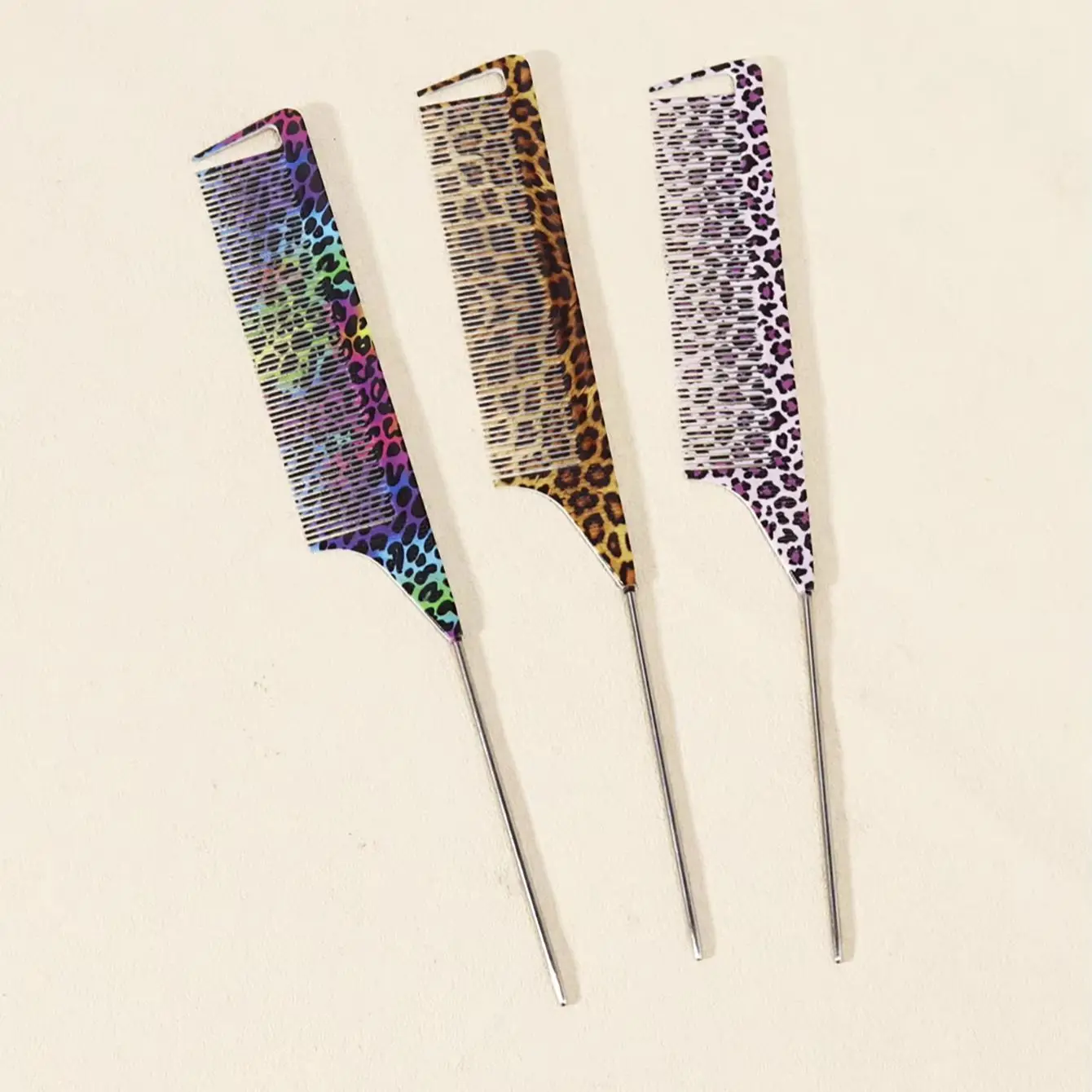 Professional pointed tail hair comb, leopard print anti-static steel needle pointed tail comb, special for real hair wigs