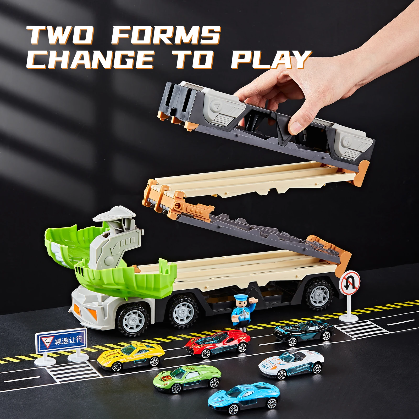 Tyrannosaurus Rex Deformable Rail Car Ejection Folding Big Truck Toys for Kids Container Storage Transporter Playset Gift