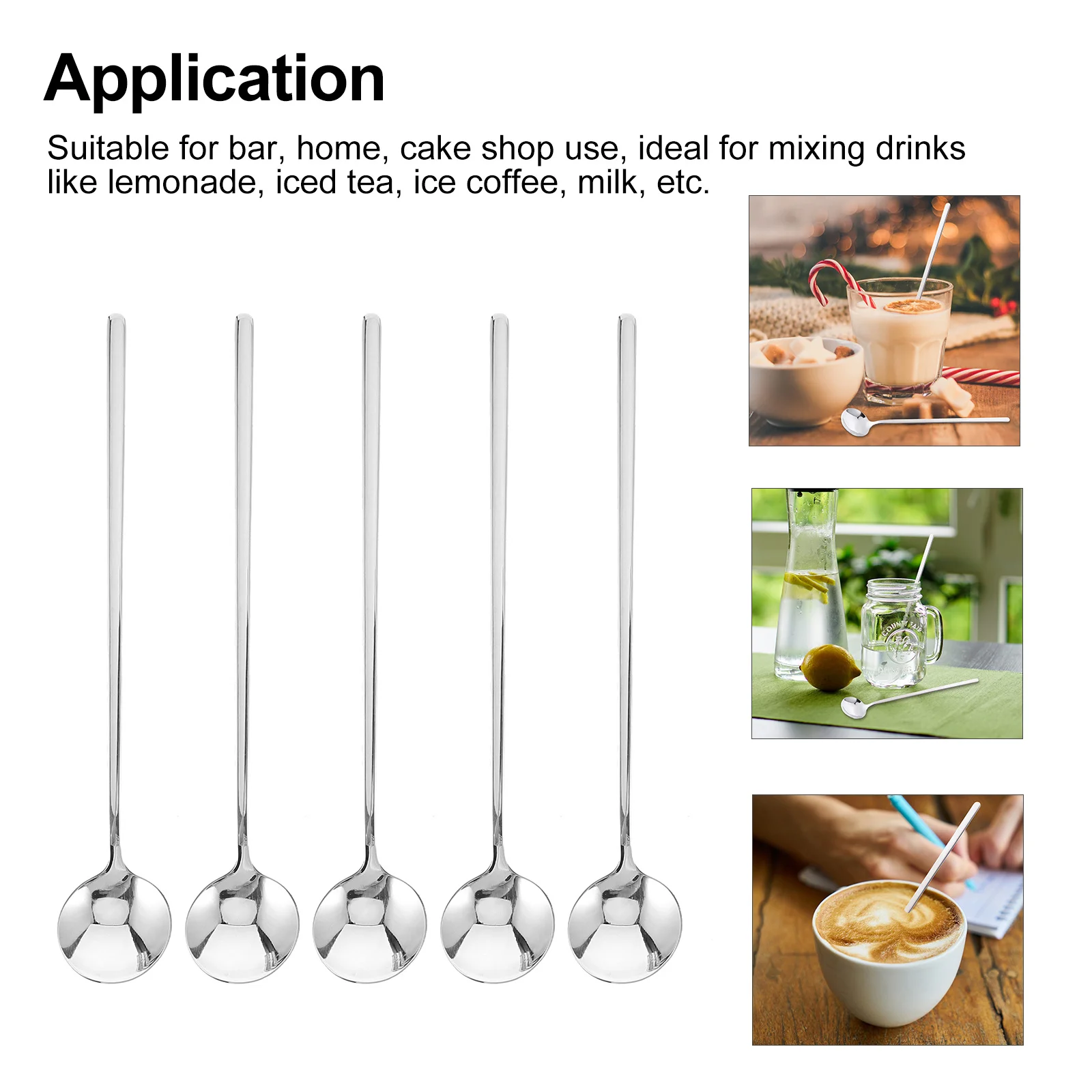 

5Pcs Stainless Steel Ice Spoon Long Handle Dessert Coffee Mixing Spoon for Bar Home Cake Shop Rust Resistant Mirror Polish
