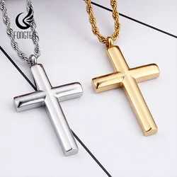 Fongten Vintage Cross Men's Pendant Necklaces Stainless Steel Christian Necklace For Men Religious Gold Color Jewelry Gifts
