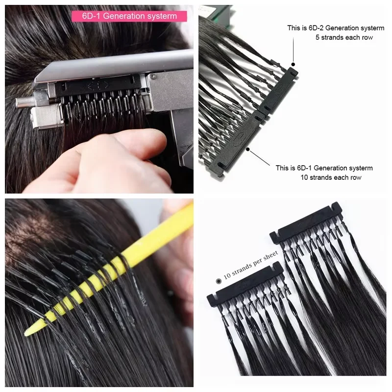 6D-1 Przedłużanie włosów do salonu DIY 6D-1 Generacja 100% doczepy z ludzkich włosów Mikro koraliki Blond 60 #   0.g/Strand Virgin Remy Hair — zdjęcie 5