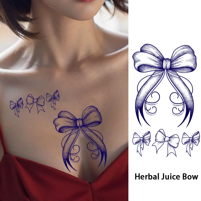 

Sexy leg bow herbal juice temporary tattoo stickers for women's chest, waterproof and sweatproof, realistic temporary stickers