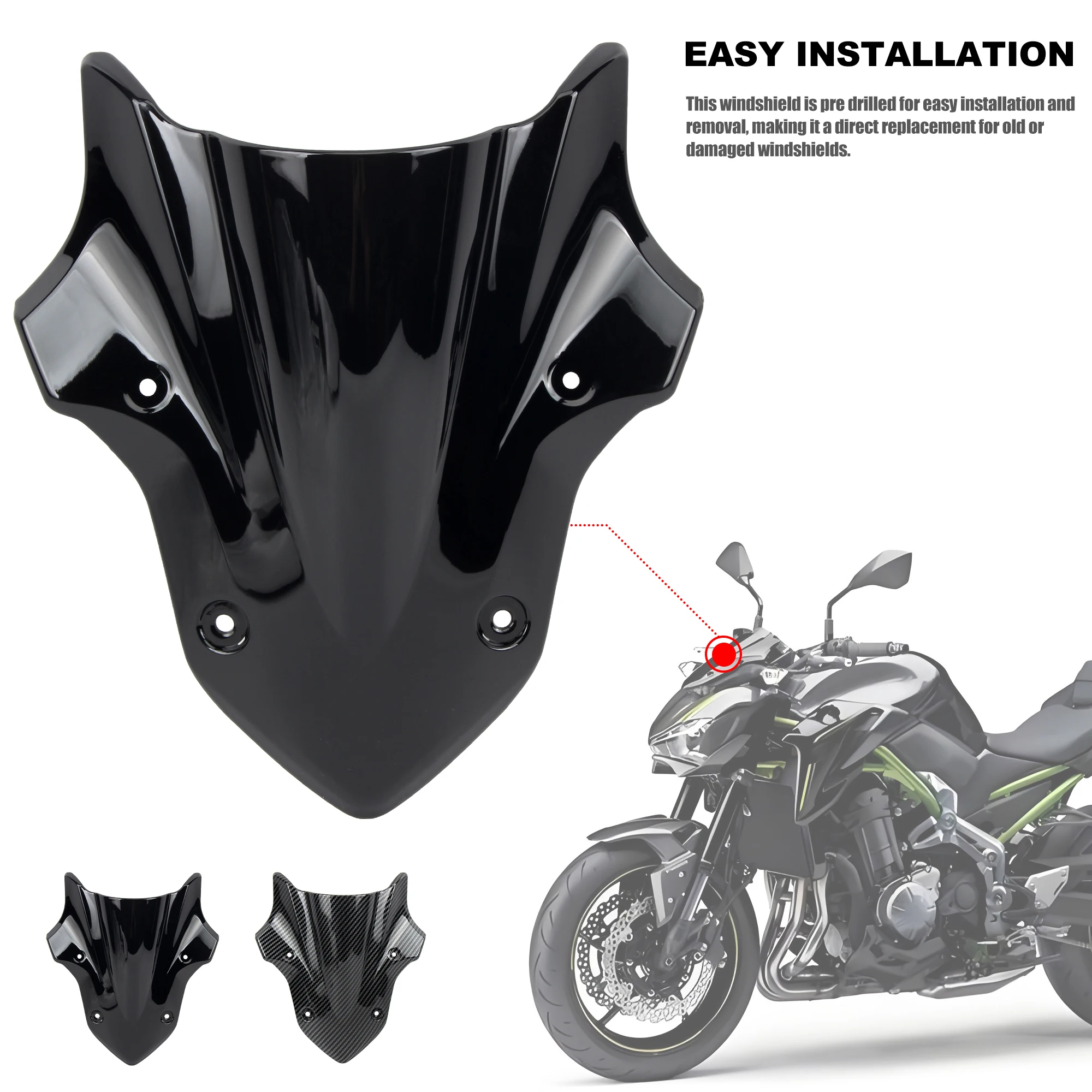 Motorcycle Windshield Windscreen Front Wind Shield Screen Deflector Parts For Kawasaki Z900 2017 2018 2019