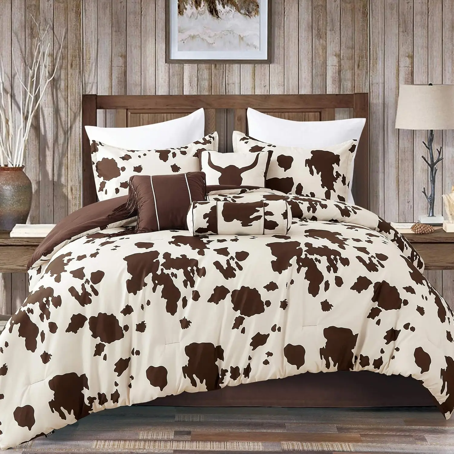 

Rustic Cowhide Brown Cow Skull Comforter Set - 6 Piece Set (Queen) Satanic Hippie Wolf Baseball Cal king bedding sets Bed sheet