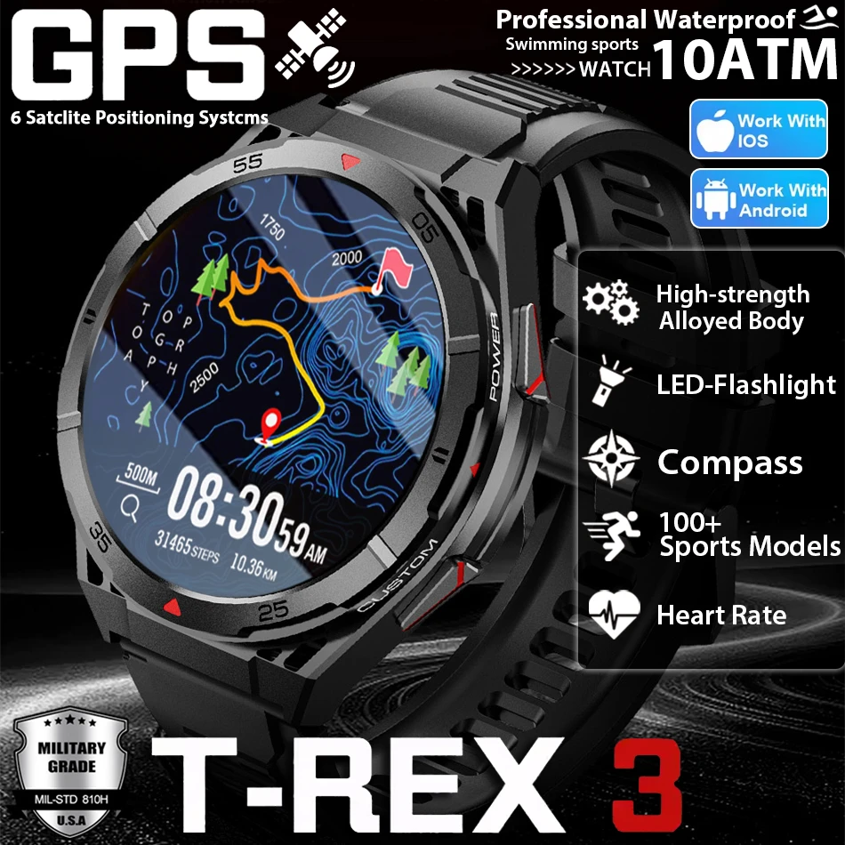 

2026 New Outdoors Military GPS Sports Smart Watch Men Built-in Dual-Band GNSS Compass Altimeter 10ATM Bluetooth call Smartwatch