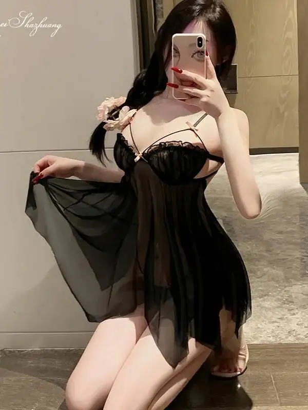 نمط أنيق شير مثير شبكة بروتيل فستان النوم رفع الصدر ملابس منزلية رغبة نقية Casaul بلون رقيقة فستان ساحر L1BI