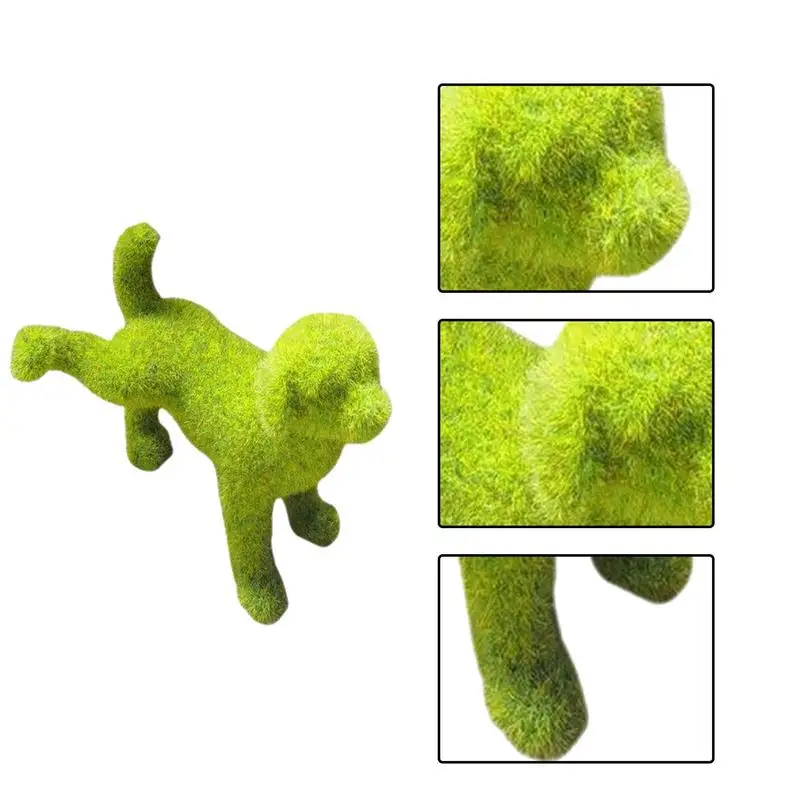 Fuzzy Flocked Animal Green Fuzzy Flocked Moss Puppy Figurine Decor Animal Flocking Ornament For Plants Patio Garden Home Decor