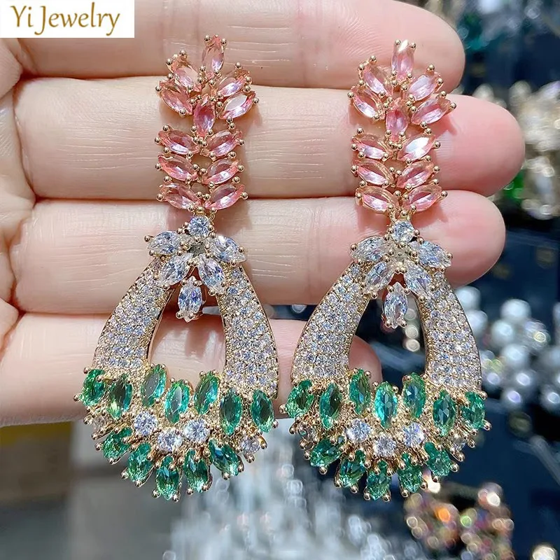 Luxury Evening Party Earrings for Women 2023 Trendy Shiny Flower Plant Dangle Earrings Purple Golden Jewelry Gift Wife