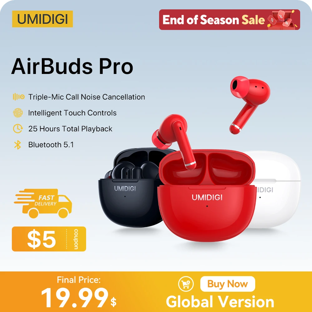 UMIDIGI AirBuds Pro Earphone Hybrid Active Noise Cancellation TWS Wireless Bluetooth Headset Headphones Sports With Microphone