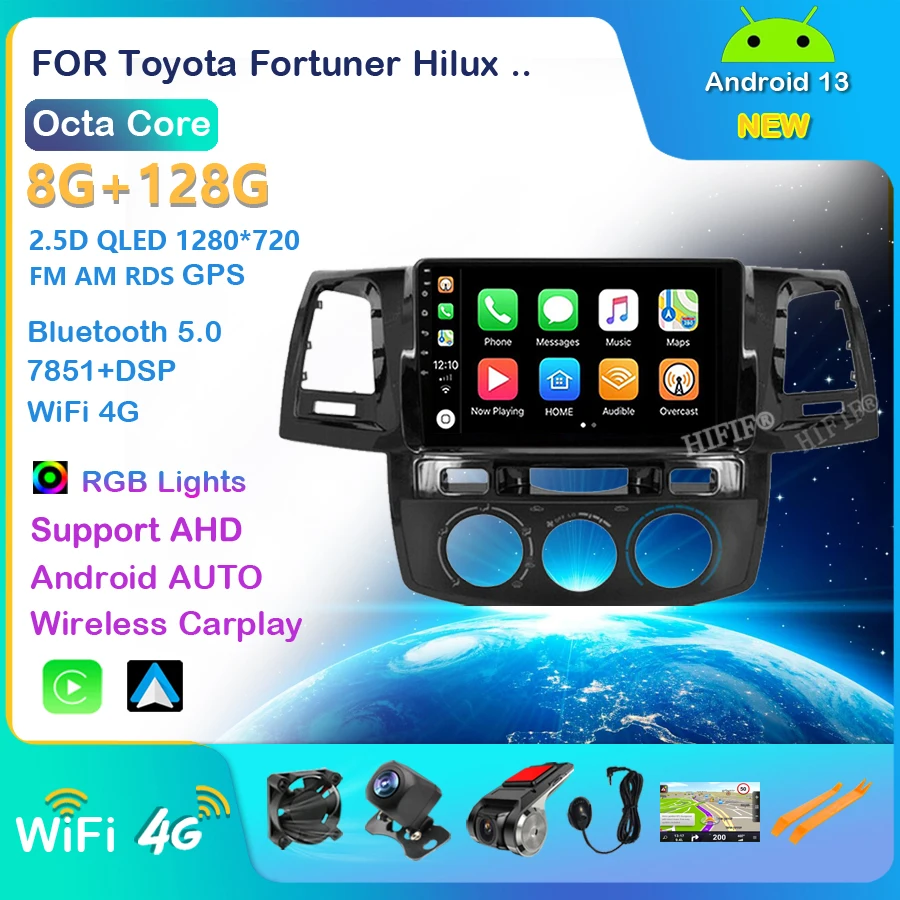 For Toyota Fortuner HILUX Revo 2008-2014 DSP Car Radio Multimedia  Android 13 Stereo Vedio Player GPS Navigation