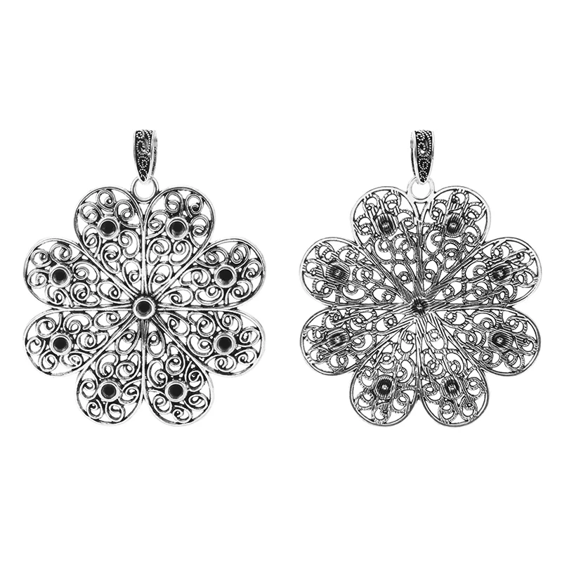 2pcs Tibetan Silver Large Lacework Filigree Flower Tribal Round Charms Elegant Pendants For DIY Necklace Jewelry Making Findings