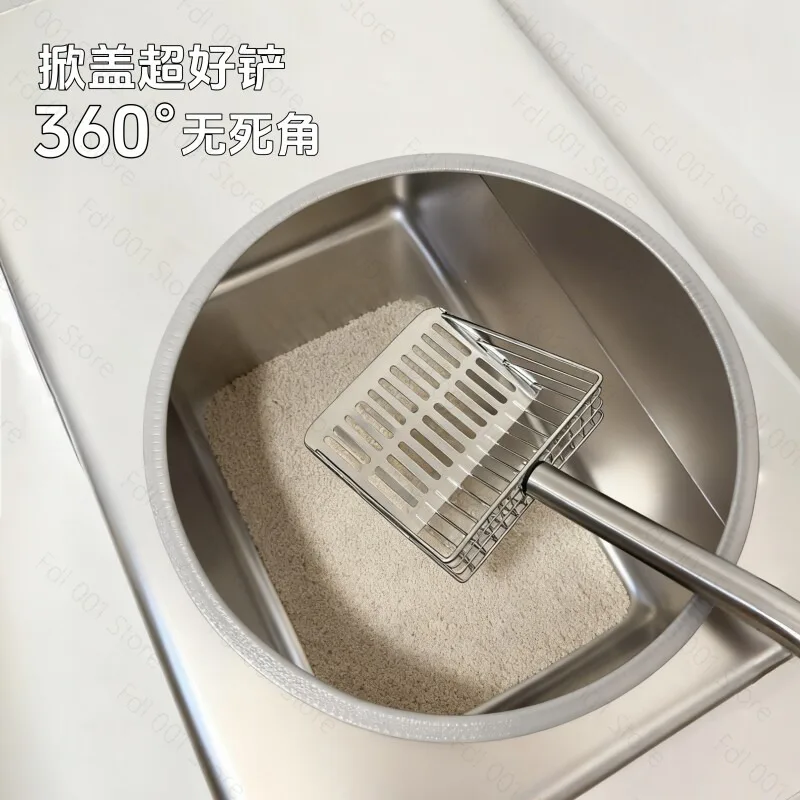 All-Stainless Steel Enclosed Litter Box, Extra-Large Glass “Space Capsule” Box with Splash Guard and Anti-Scatter Design