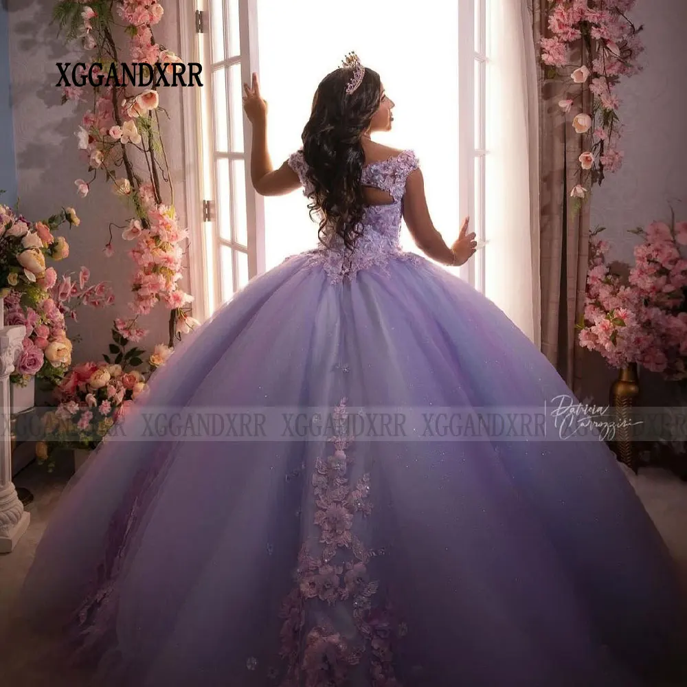 Vestidos De Quinceañera De princesa hinchada Lila, 15 Años, 15 Años, Apliques De encaje, desfile, dulce, fiesta De cumpleaños, Formal, 2024