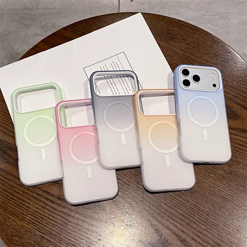 Einfache magnetische Handyhülle mit Farbverlauf für iPhone 17, Air 16, Plus, 15, 14, 13, 12, Pro Max, kabelloses Laden, stoßfeste Abdeckung