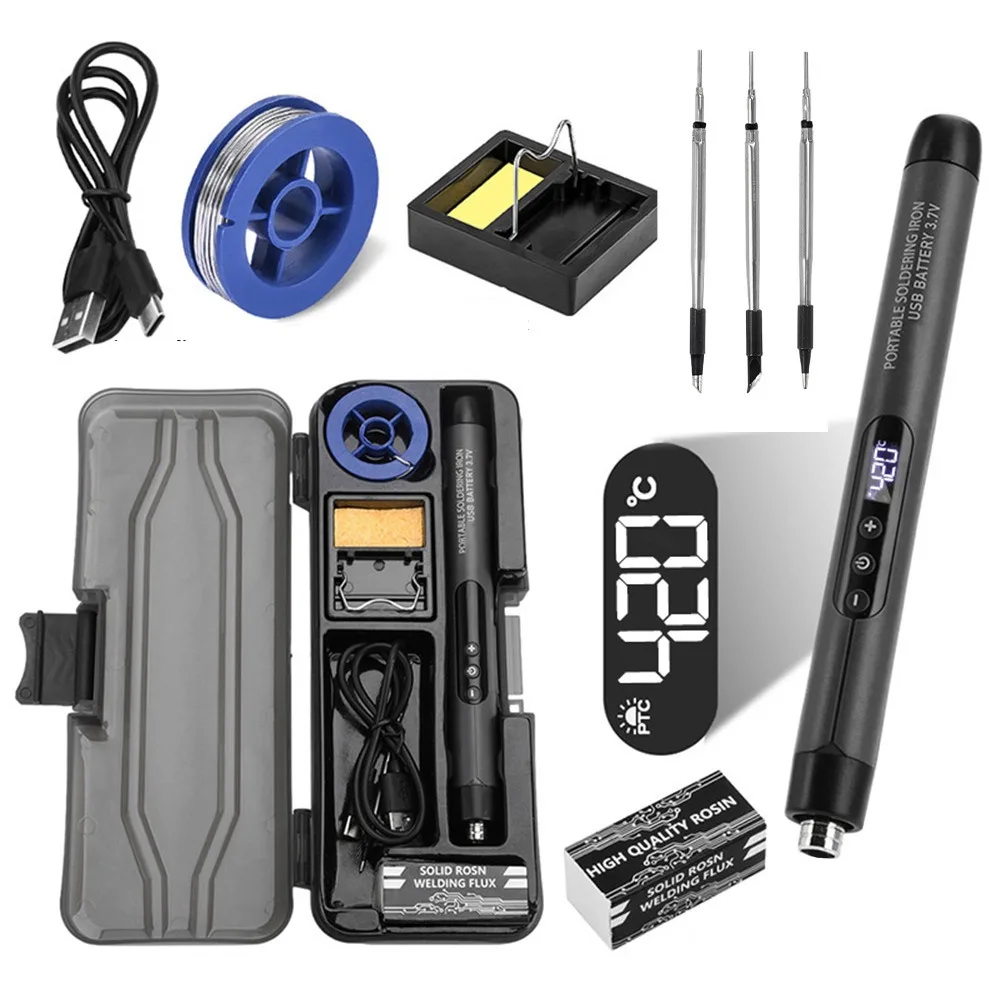 

LED Digital Display Electric Soldering Iron Set 1000mAh Battery Adjustable Temperature Welding Heating Pen Rechargeable Portable