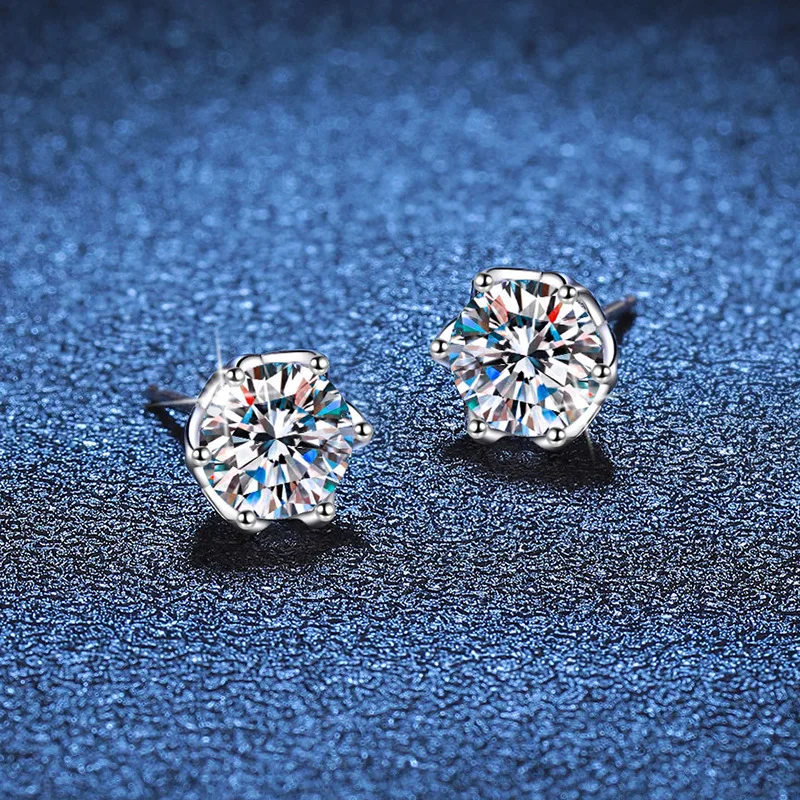 Platinum Plated Classic CZ Stud Earrings 925 Sterling Silver Hypoallergenic Elegant Earrings Fashion Jewellry 5mm 6.5mm 8mm