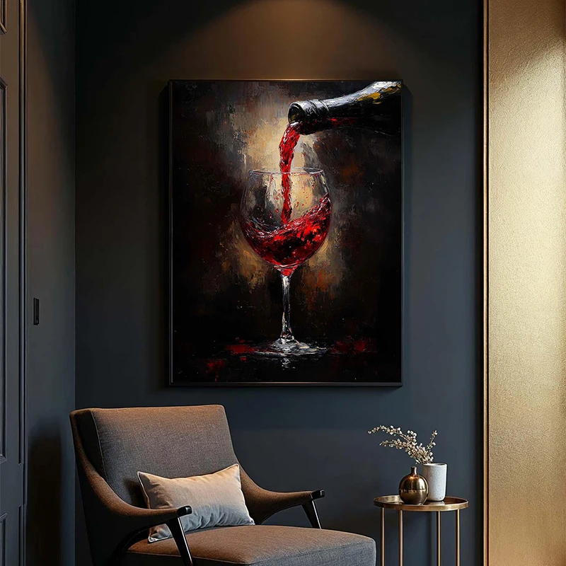 Red Wine Pour Wine Glass Poster Print Canvas Painting Modern Kitchen Wall Art Picture for Dining Room Bar Home Decor Cuadros