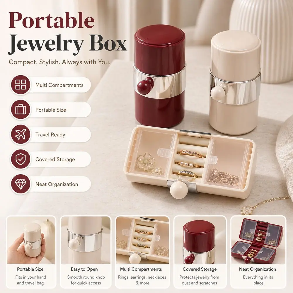 Portable Jewelry Storage Box Multiple Compartments Round Shape Earrings Rings Organizer Case Compact Jewelry Mini Shell