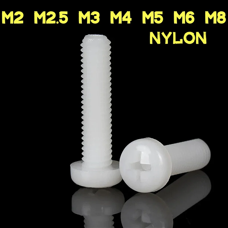 White Nylon M2 M2.5 M3 M4 M5 M6 M8 Insulation Plastic Phillips Pan Head Cross Recessed Round Screws Bolts L:4~100mm