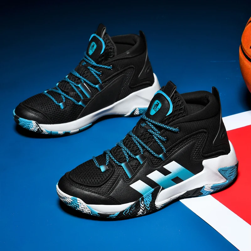 2025 new men's spring non-slip sneakers teenage students mesh breathable black sneakers high top basketball shoes