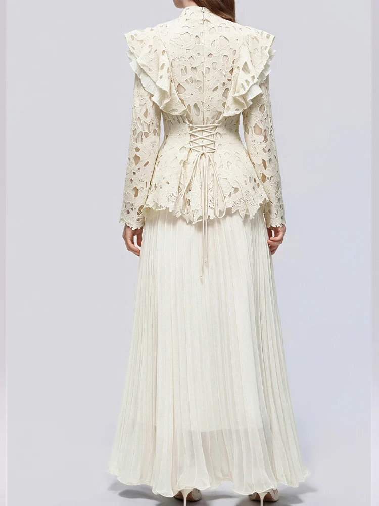 Elegant Hollow Lace Slim Fit Top+Half Skirt Two-Piece Set 2026 New Fashionable Women'S Autumn Clothing