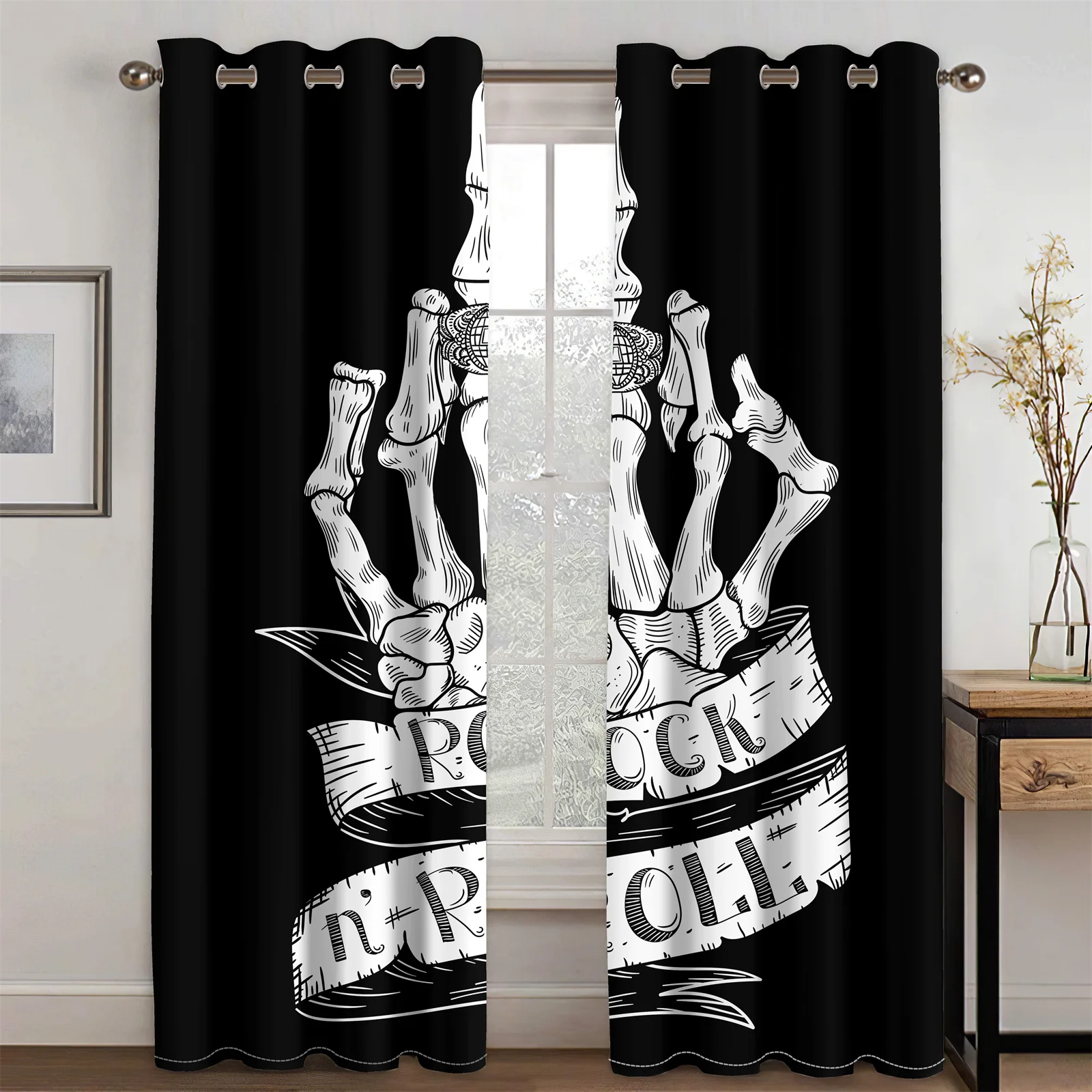 

Pirate Couple Sexy Skeleton Beauty Punk Black Shading Bedroom Kitchen Winodw Curtains Set for Living Room 2 Pieces Free Shiping