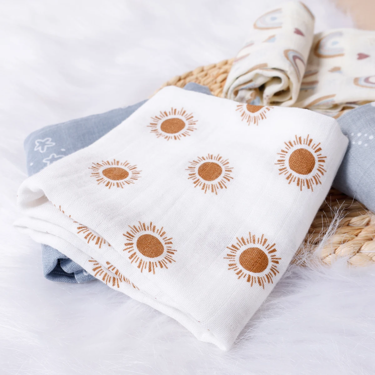Kangobaby # Mein weiches Leben # Neues 5-teiliges Set, multifunktionales Baby-Musselin-Lätzchen, Neugeborenen-Decke, atmungsaktiver Kinderschal, 60 x 60 cm – Detail 5